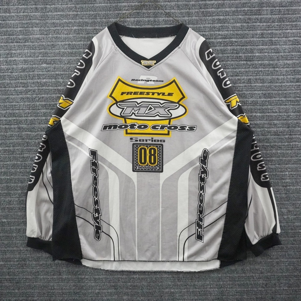 Vintage SX Freestyle MX Motocross Jersey Mens Grey Long Sleeve Racing Shirt